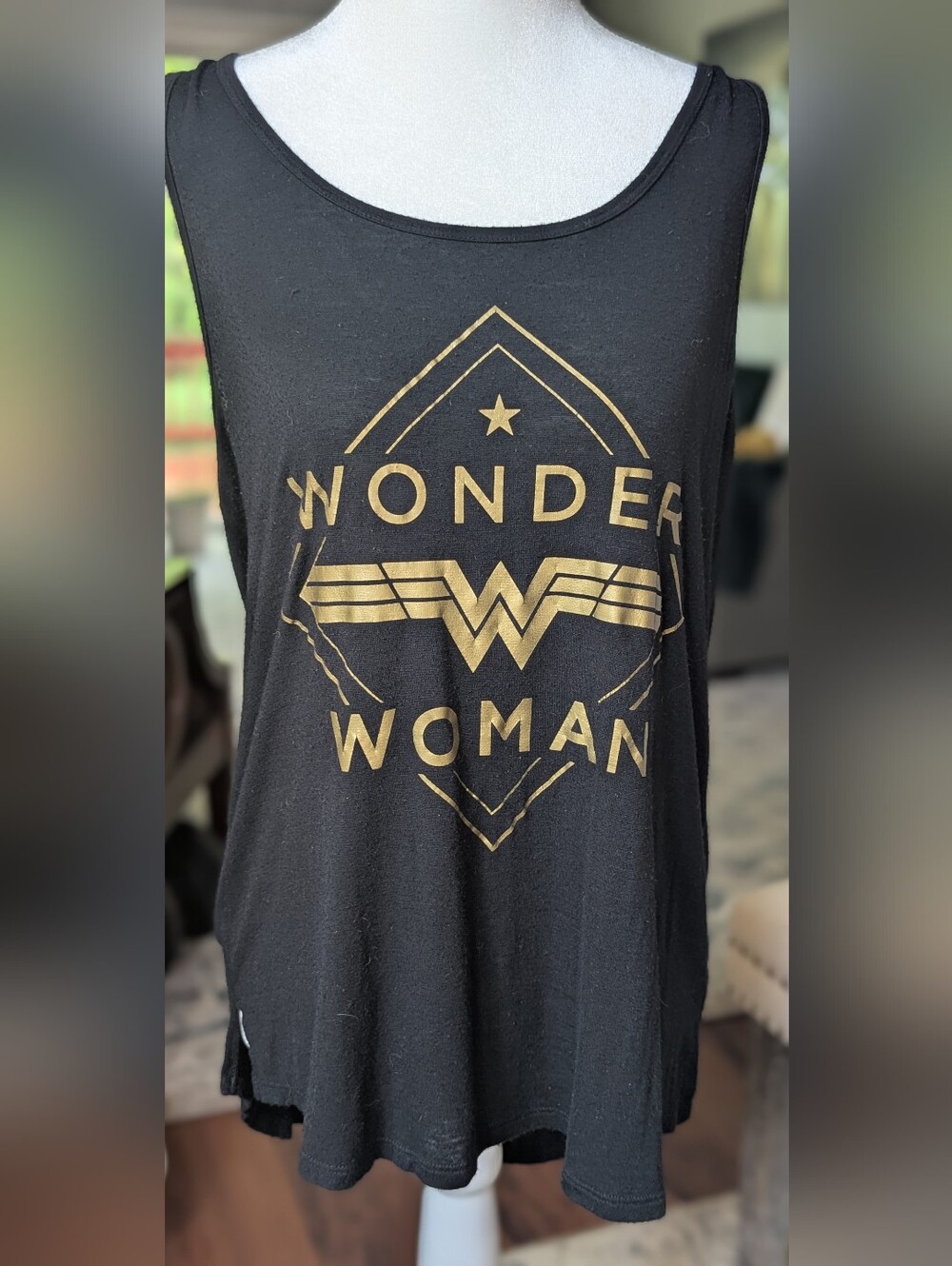 Black Tank Top with Gold Wonder Woman Graphic